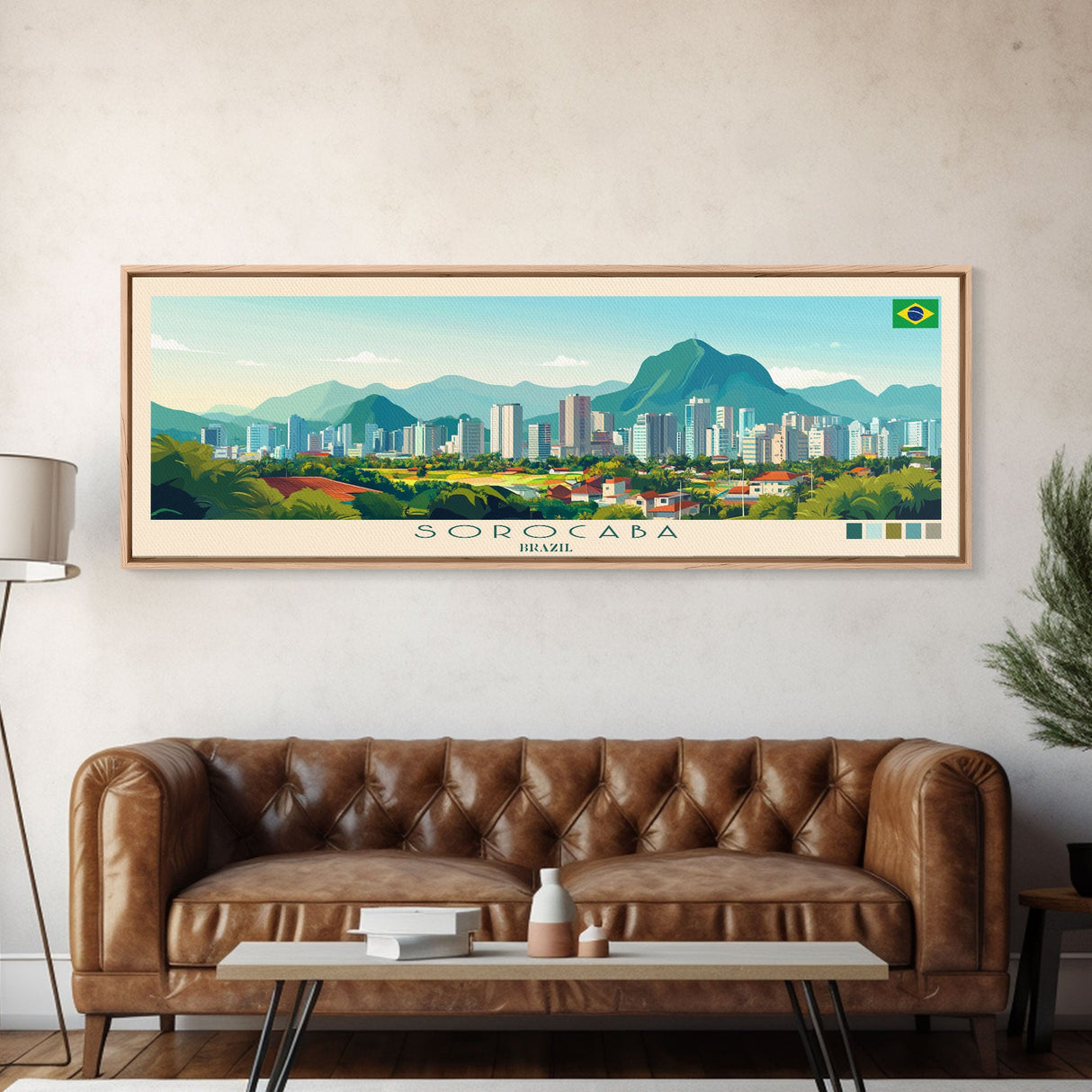 Sorocaba, Brazil Panoramic Travel Poster Canvas Print, Sorocaba, Brazil Painting, Brazil Art, Sorocaba Travel Art, Guest Room Painting