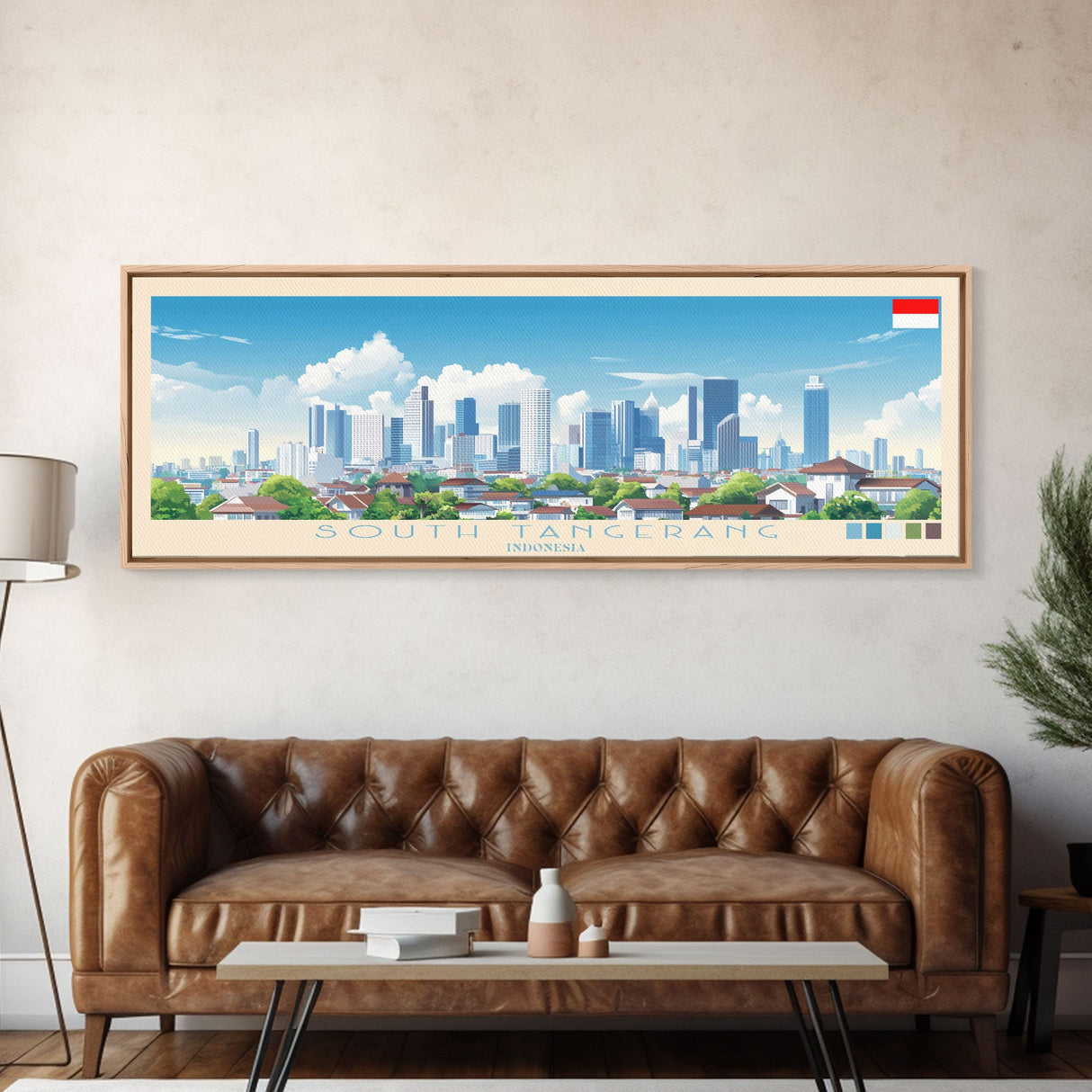 South Tangerang, Indonesia Panoramic Travel Poster Canvas Print, South Tangerang, Indonesia Painting, Indonesia Art, South Tangerang Travel Art, Guest Room Painting