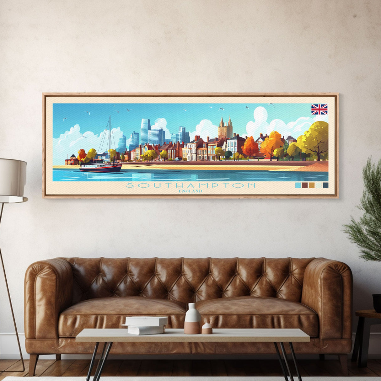 Panoramic Travel Poster Southampton, England Canvas Print, Southampton, England Painting, England Art, Southampton Travel Art, Guest Room Painting