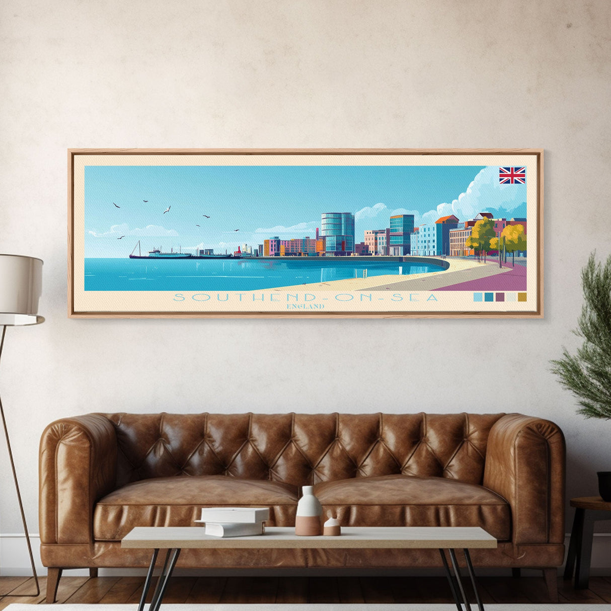 Southend-on-Sea, England Panoramic Travel Poster Canvas Print, Southend-on-Sea, England Painting, England Art, Southend-on-Sea Panoramic Travel Art, Travel Painting