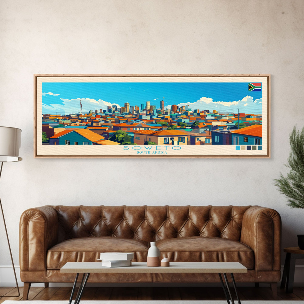 Soweto, South Africa Panoramic Travel Poster Canvas Print, Soweto, South Africa Painting, South Africa Art, Soweto Travel Art, Living Room Painting