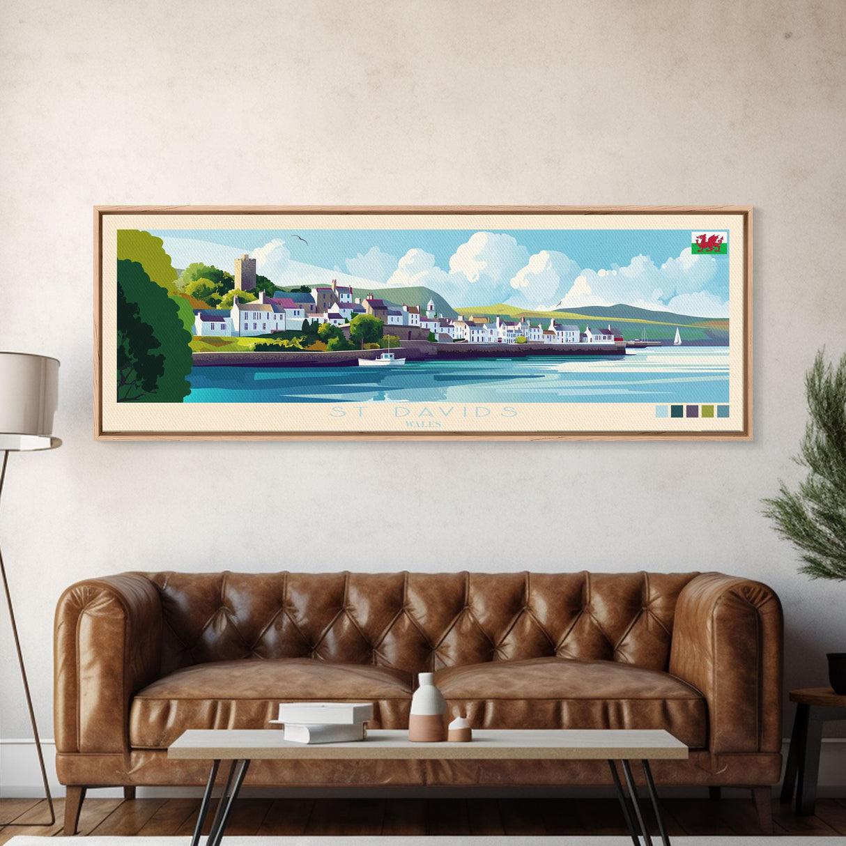 Panoramic Travel Poster St Davids, Wales Canvas Print, St Davids, Wales Painting, Wales Art, St Davids Travel Art, Guest Room Painting