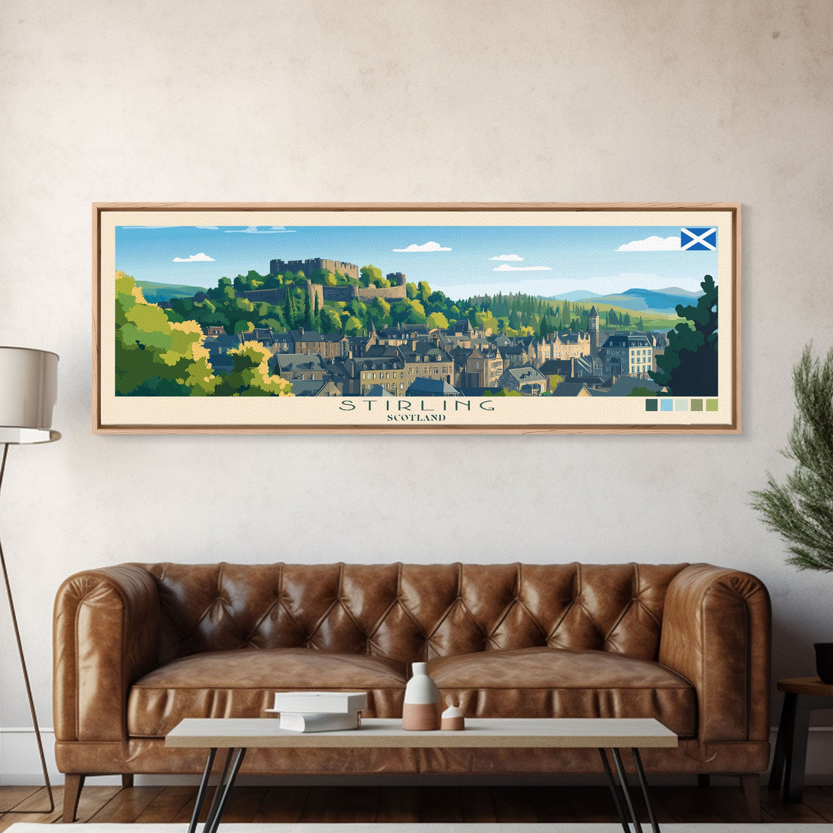 Stirling, Scotland Panoramic Travel Poster Canvas Print, Stirling, Scotland Painting, Scotland Art, Stirling Panoramic Travel Art, Travel Painting