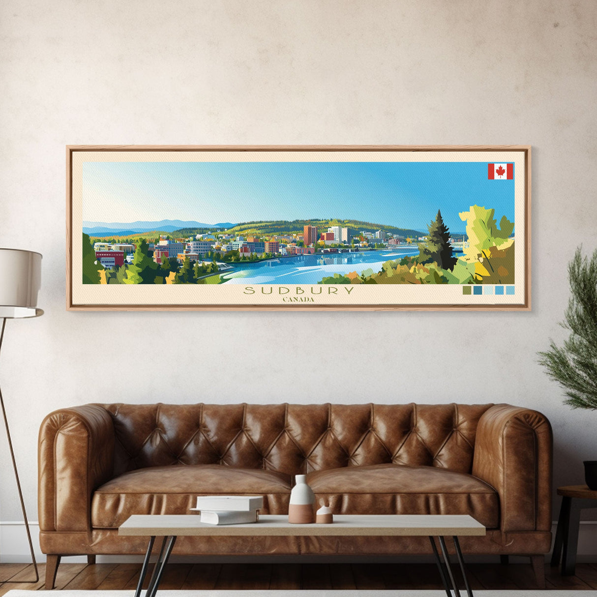 Sudbury, Canada Travel Poster Panoramic Canvas Print, Sudbury, Canada Painting, Canada Art, Sudbury Travel Art, Guest Room Painting