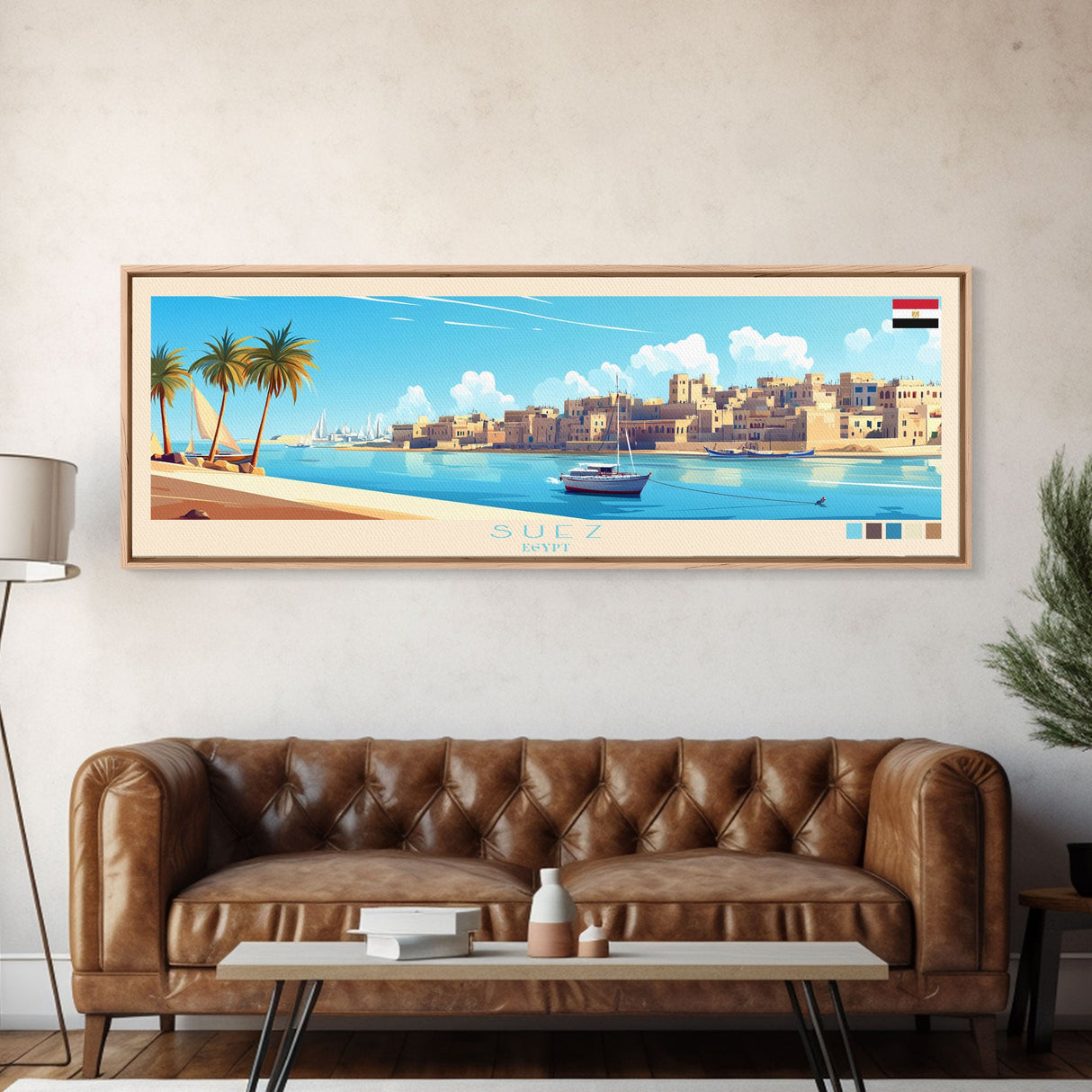 Suez, Egypt Travel Poster Panoramic Canvas Print, Suez, Egypt Painting, Egypt Art, Suez Travel Art, Guest Room Painting