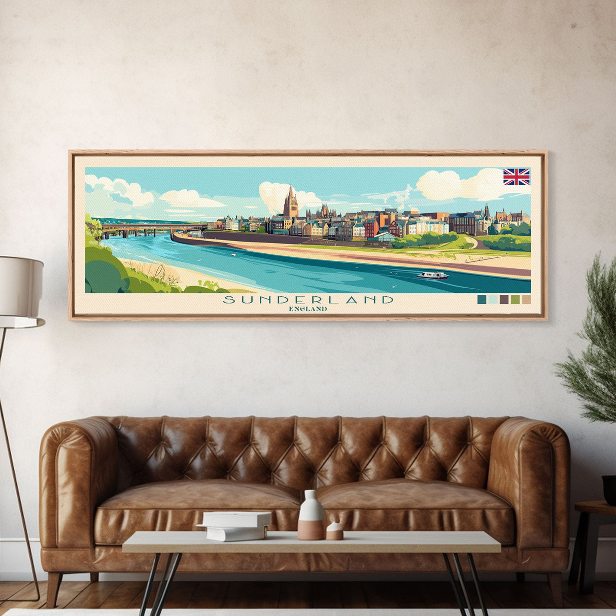 Sunderland, England Panoramic Travel Poster Canvas Print, Sunderland, England Painting, England Art, Sunderland Travel Art, Guest Room Painting