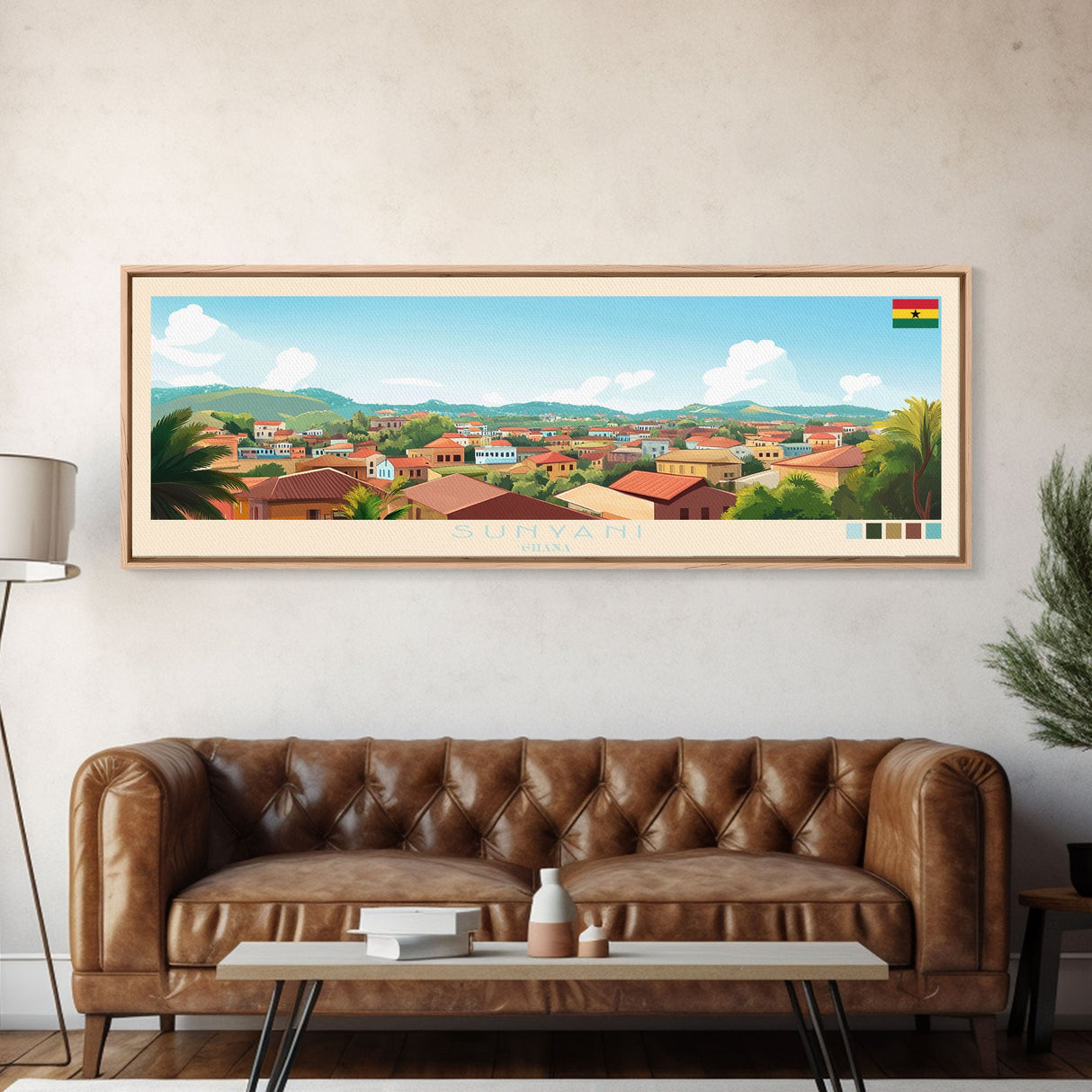 Sunyani, Ghana Panoramic Travel Poster Canvas Print, Sunyani, Ghana Painting, Ghana Art, Sunyani Panoramic Travel Art, Travel Painting