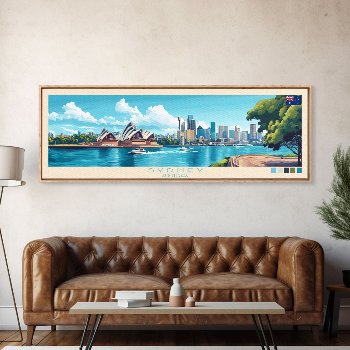 Sydney, Australia Travel Poster Panoramic Canvas Print, Sydney, Australia Painting, Australia Art, Sydney Travel Art, Guest Room Painting