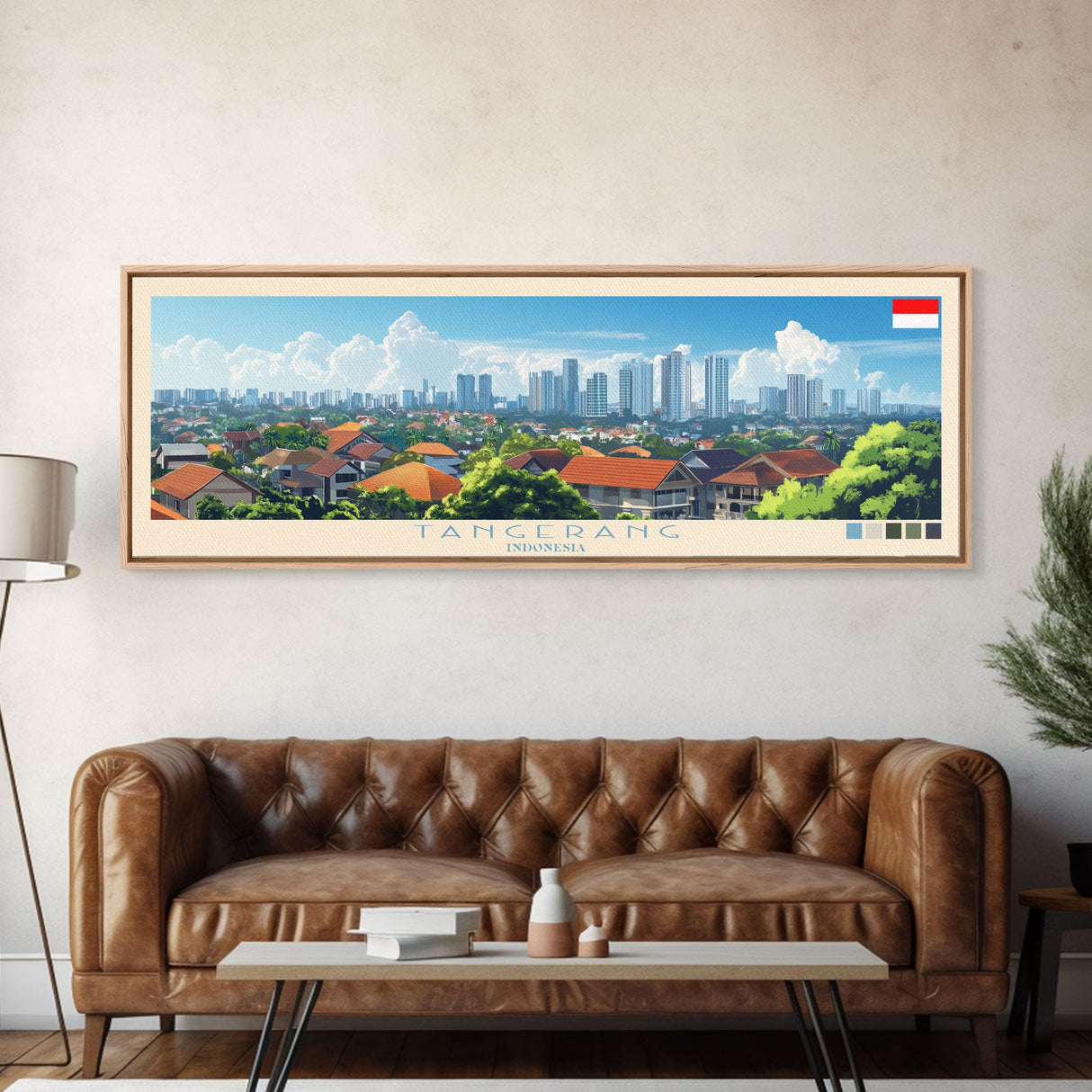 Panoramic Travel Poster Tangerang, Indonesia Canvas Print, Tangerang, Indonesia Painting, Indonesia Art, Tangerang Travel Art, Guest Room Painting