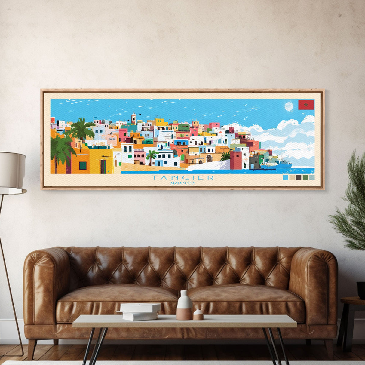 Tangier, Morocco Panoramic Travel Poster Canvas Print, Tangier, Morocco Painting, Morocco Art, Tangier Panoramic Travel Art, Travel Painting