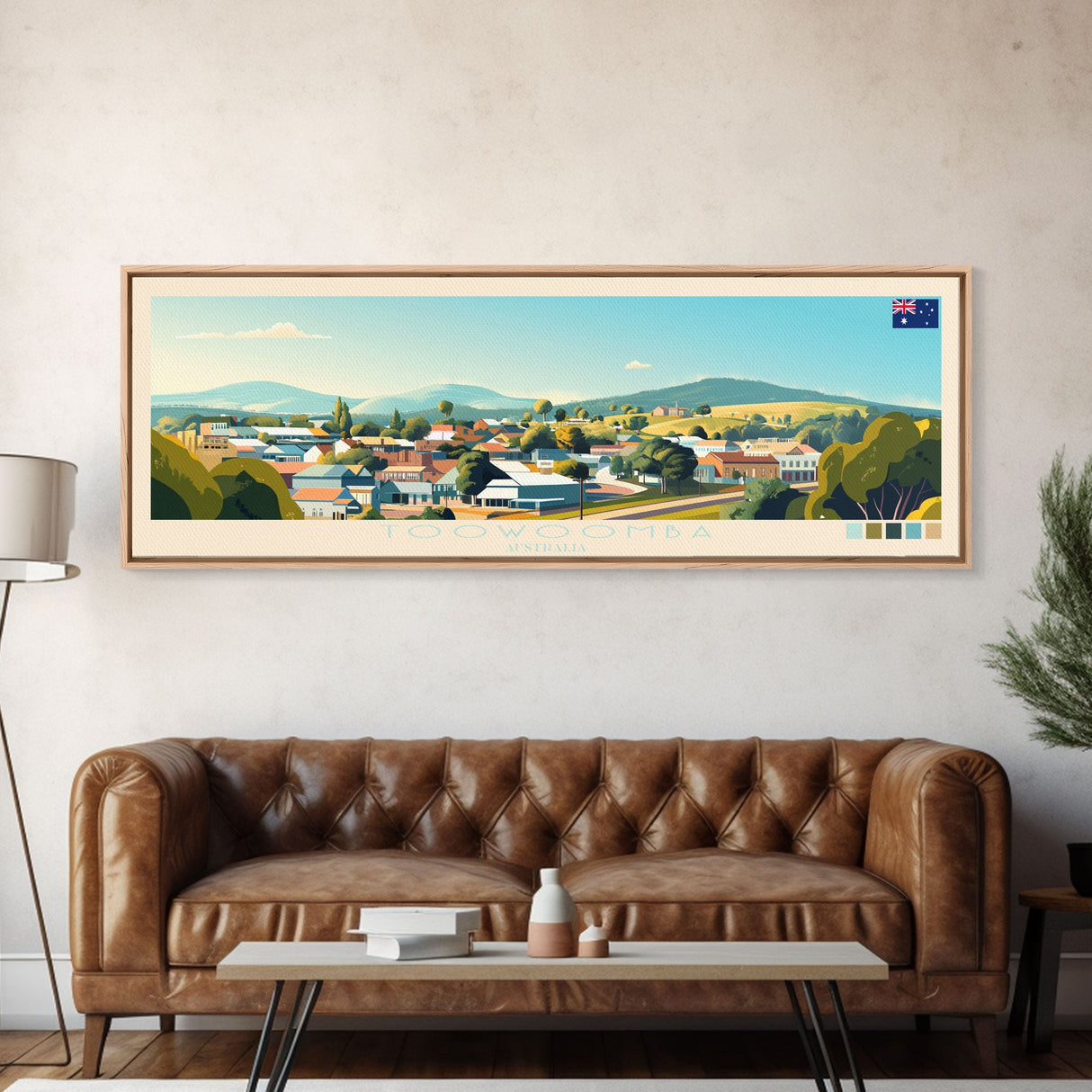 Toowoomba, Australia Panoramic Travel Poster Canvas Print, Toowoomba, Australia Painting, Australia Art, Toowoomba Travel Art, Guest Room Painting