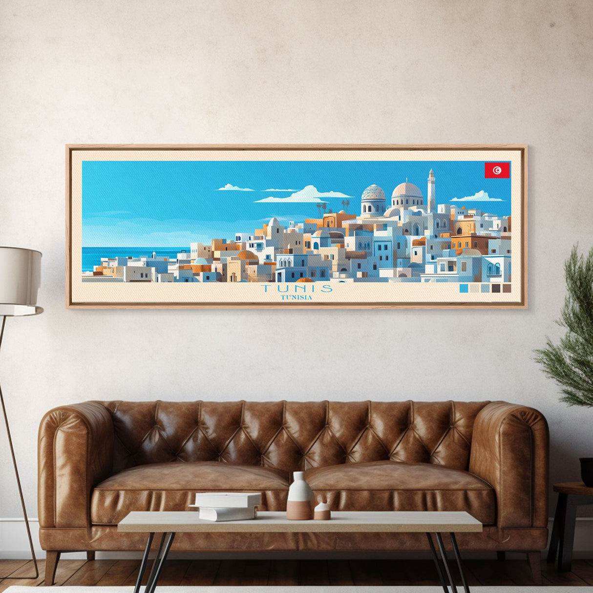 Panoramic Travel Poster Tunis, Tunisia Canvas Print, Tunis, Tunisia Painting, Tunisia Art, Tunis Travel Art, Guest Room Painting