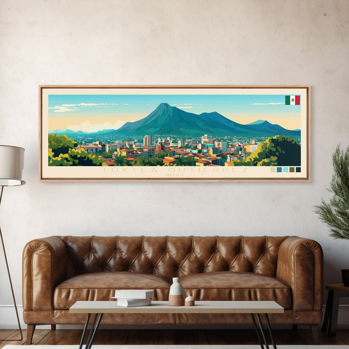 Tuxtla Gutierrez, Mexico Panoramic Travel Poster Canvas Print, Tuxtla Gutierrez, Mexico Painting, Mexico Art, Tuxtla Gutierrez Panoramic Travel Art, Travel Painting