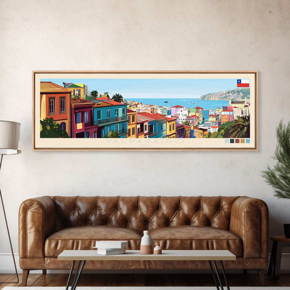 Valparaiso, Chile Panoramic Travel Poster Canvas Print, Valparaiso, Chile Painting, Chile Art, Valparaiso Panoramic Travel Art, Travel Painting