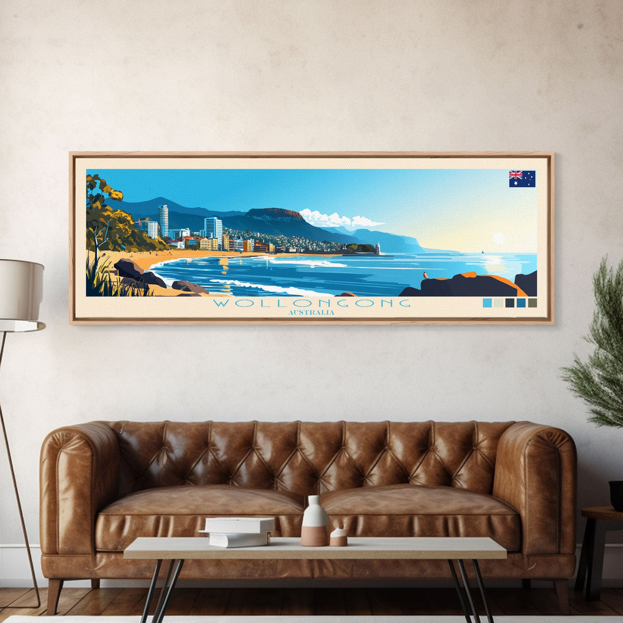 Panoramic Travel Poster Wollongong, Australia Canvas Print, Wollongong, Australia Painting, Australia Art, Wollongong Travel Art, Guest Room Painting