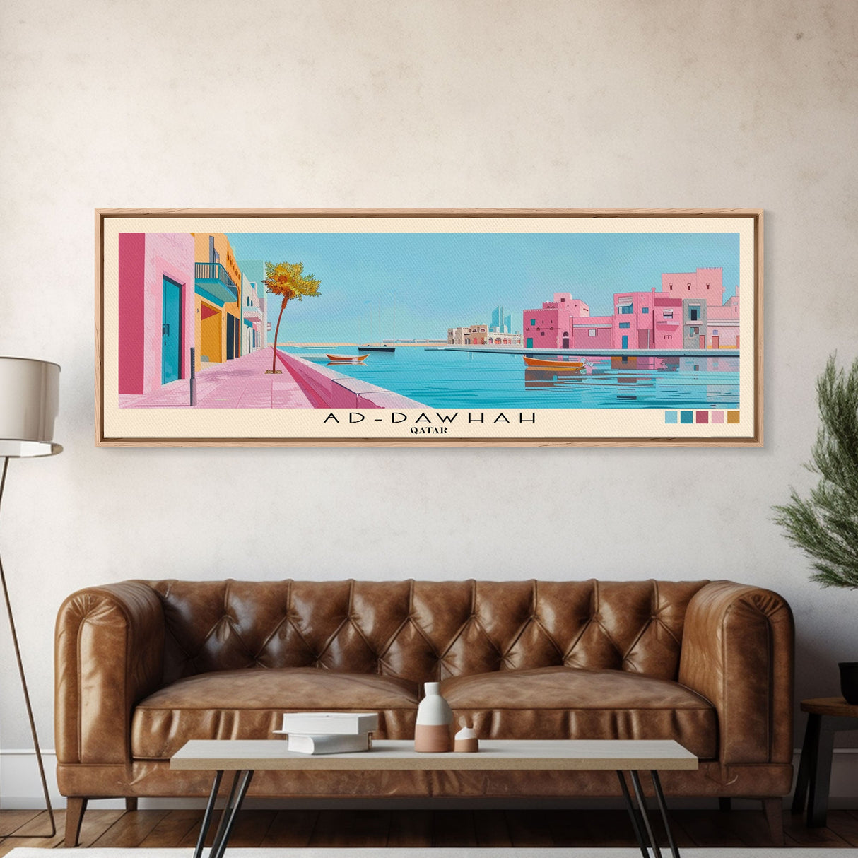 Ad-Dawhah, Qatar Panoramic Canvas Print, Ad-Dawhah, Qatar Painting, Qatar Art, Ad-Dawhah Travel Poster, Travel Art, Living Room Painting