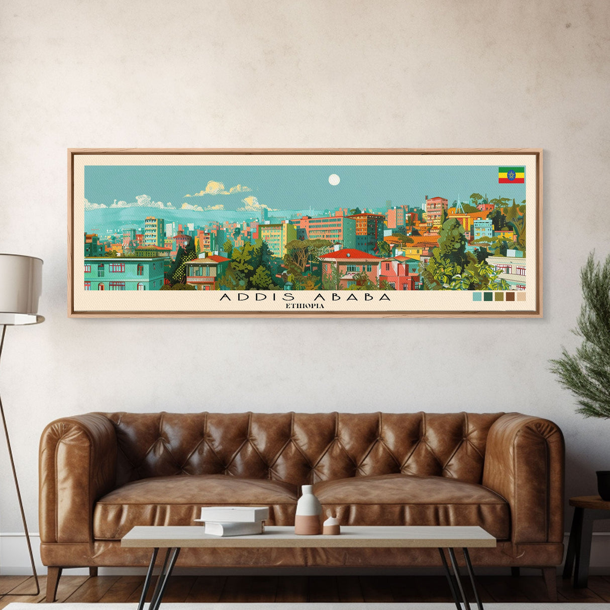 Addis Ababa, Ethiopia Panoramic Canvas Print, Addis Ababa, Ethiopia Painting, Ethiopia Art, Addis Ababa Travel Poster, Travel Art, Housewarming Gift