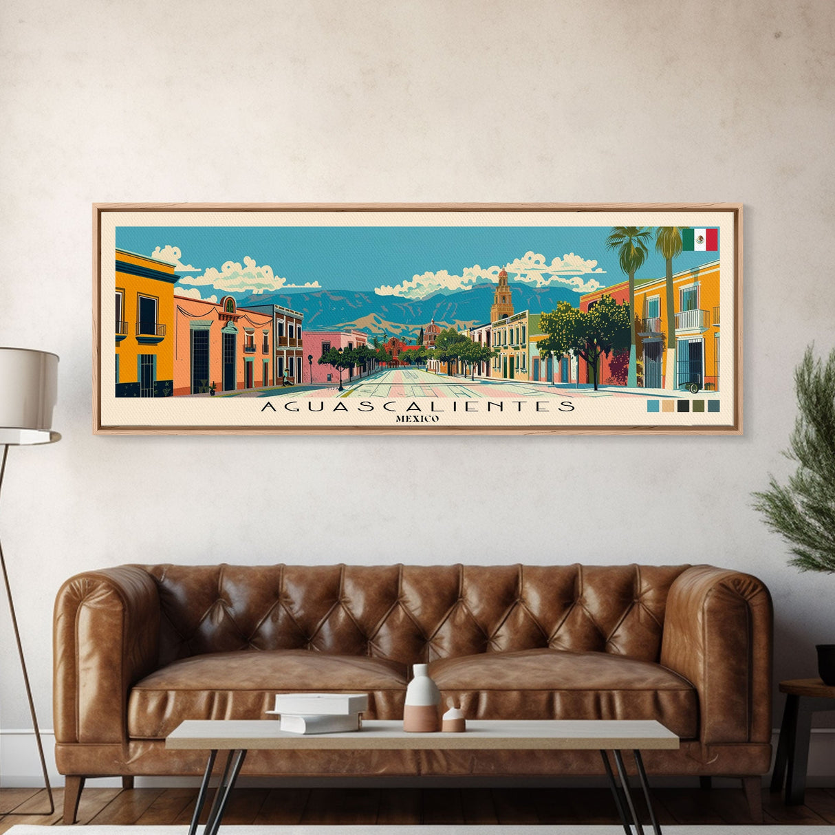 Aguascalientes, Mexico Panoramic Canvas Print, Aguascalientes, Mexico Painting, Mexico Art, Aguascalientes Travel Poster, Travel Art, Guest Room Painting