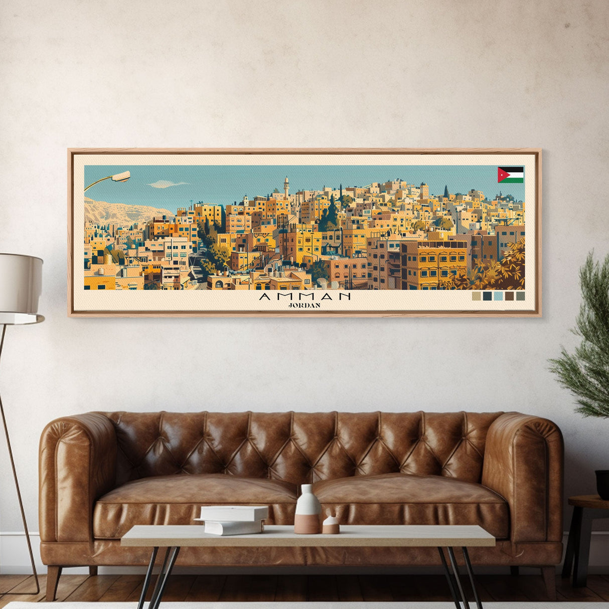 Amman, Jordan Panoramic Canvas Print, Amman, Jordan Painting, Jordan Art, Amman Travel Poster, Travel Art, Guest Room Painting