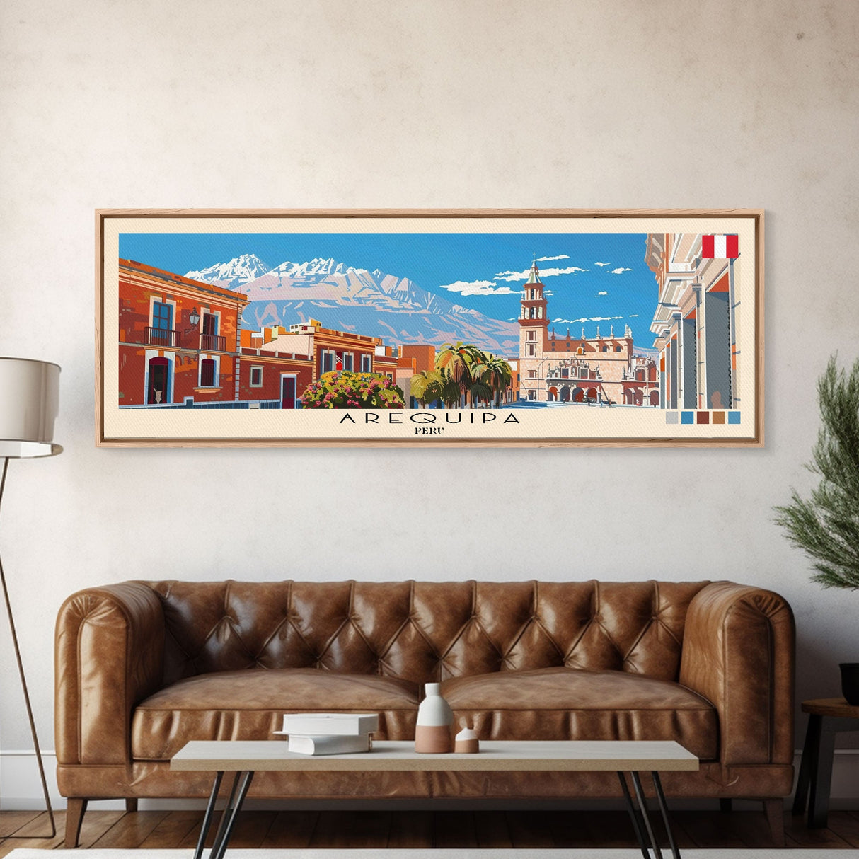 Arequipa, Peru Panoramic Canvas Print, Arequipa, Peru Painting, Peru Art, Arequipa Travel Poster, Travel Art, Guest Room Painting