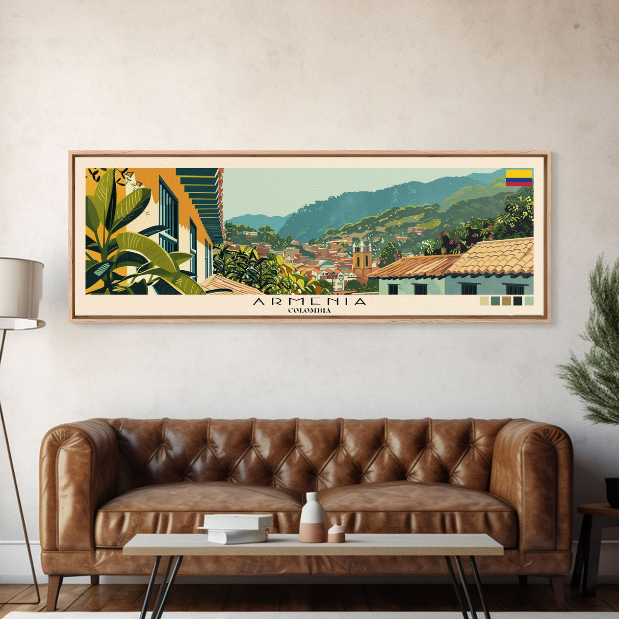 Armenia, Colombia Panoramic Canvas Print, Armenia, Colombia Painting, Colombia Art, Armenia Travel Poster, Travel Art, Vacation Gift