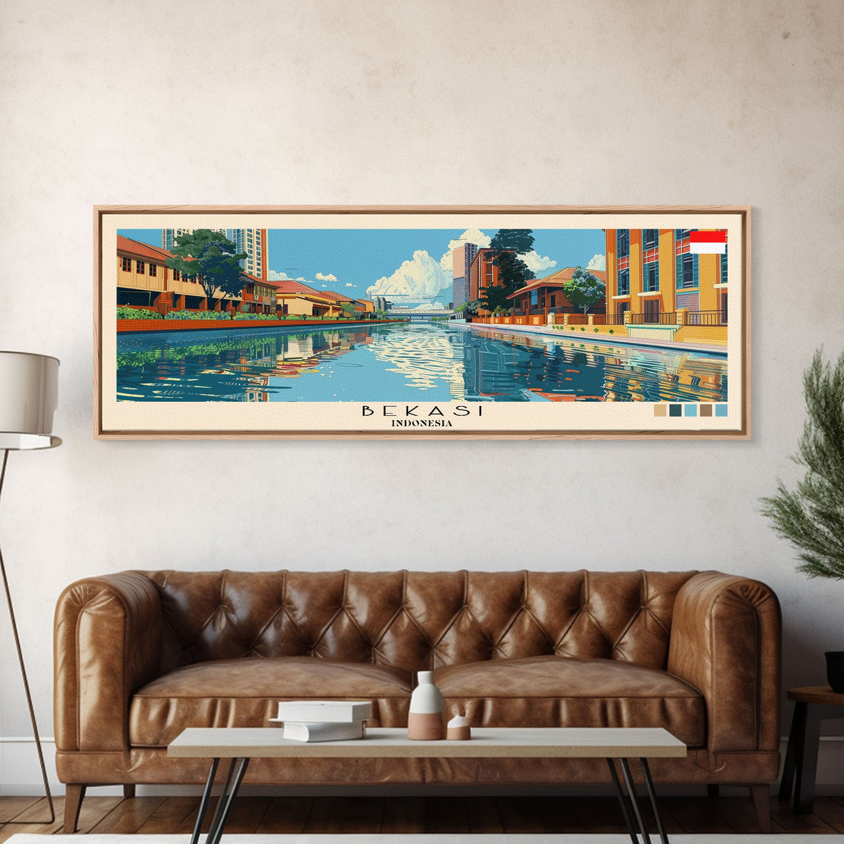 Bekasi, Indonesia Panoramic Canvas Print, Bekasi, Indonesia Painting, Indonesia Art, Bekasi Travel Poster, Travel Art, Guest Room Painting