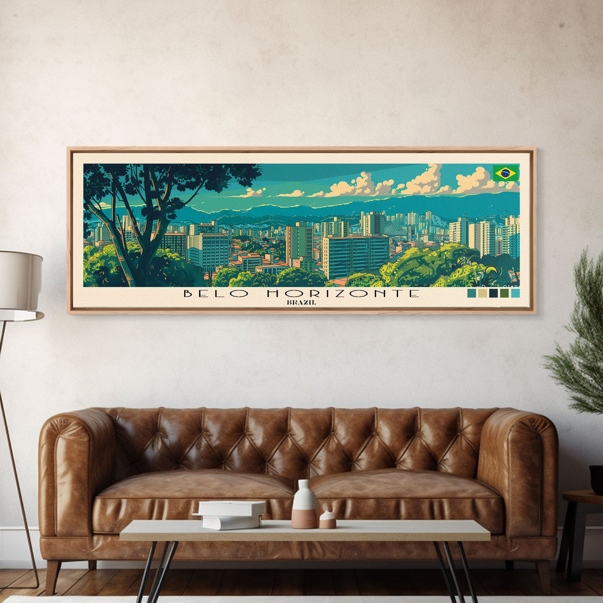 Belo Horizonte, Brazil Panoramic Canvas Print, Belo Horizonte, Brazil Painting, Brazil Art, Belo Horizonte Travel Poster, Travel Art, Guest Room Painting