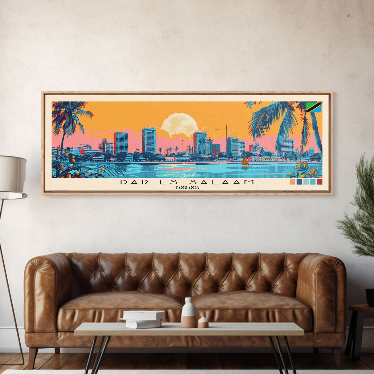 Dar es Salaam, Tanzania Panoramic Canvas Print, Dar es Salaam, Tanzania Painting, Tanzania Art, Dar es Salaam Travel Poster, Travel Art, Living Room Painting