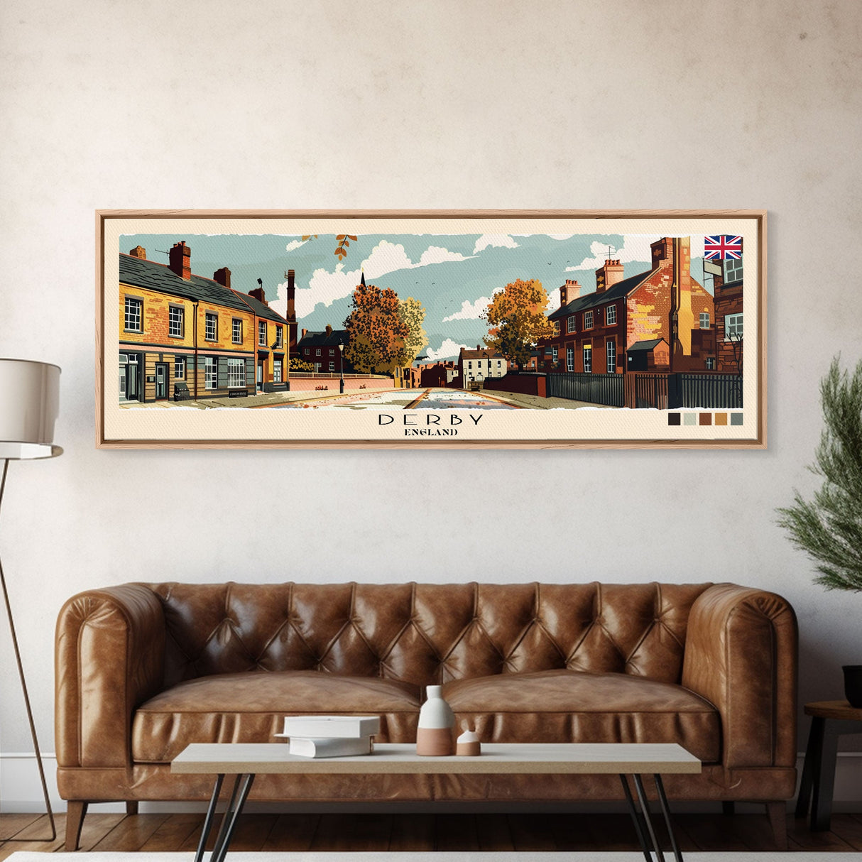 Derby, England Panoramic Canvas Print, Derby, England Painting, England Art, Derby Travel Poster, Travel Art, Vacation Gift