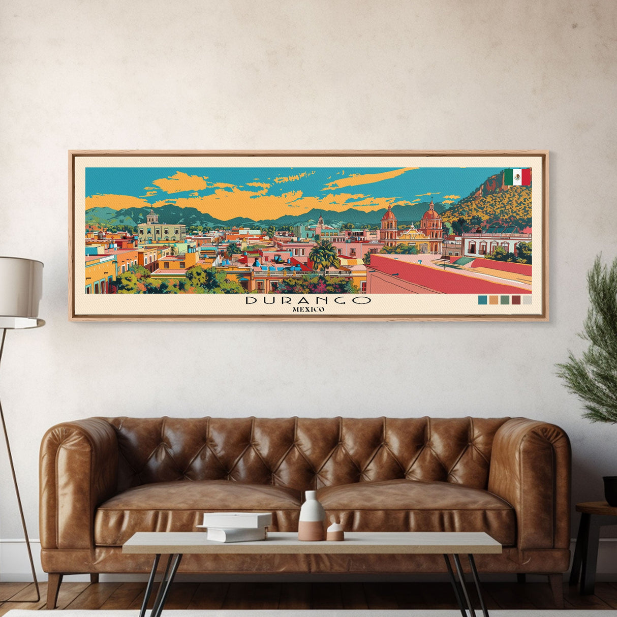 Durango, Mexico Panoramic Canvas Print, Durango, Mexico Painting, Mexico Art, Durango Travel Poster, Travel Art, Guest Room Painting