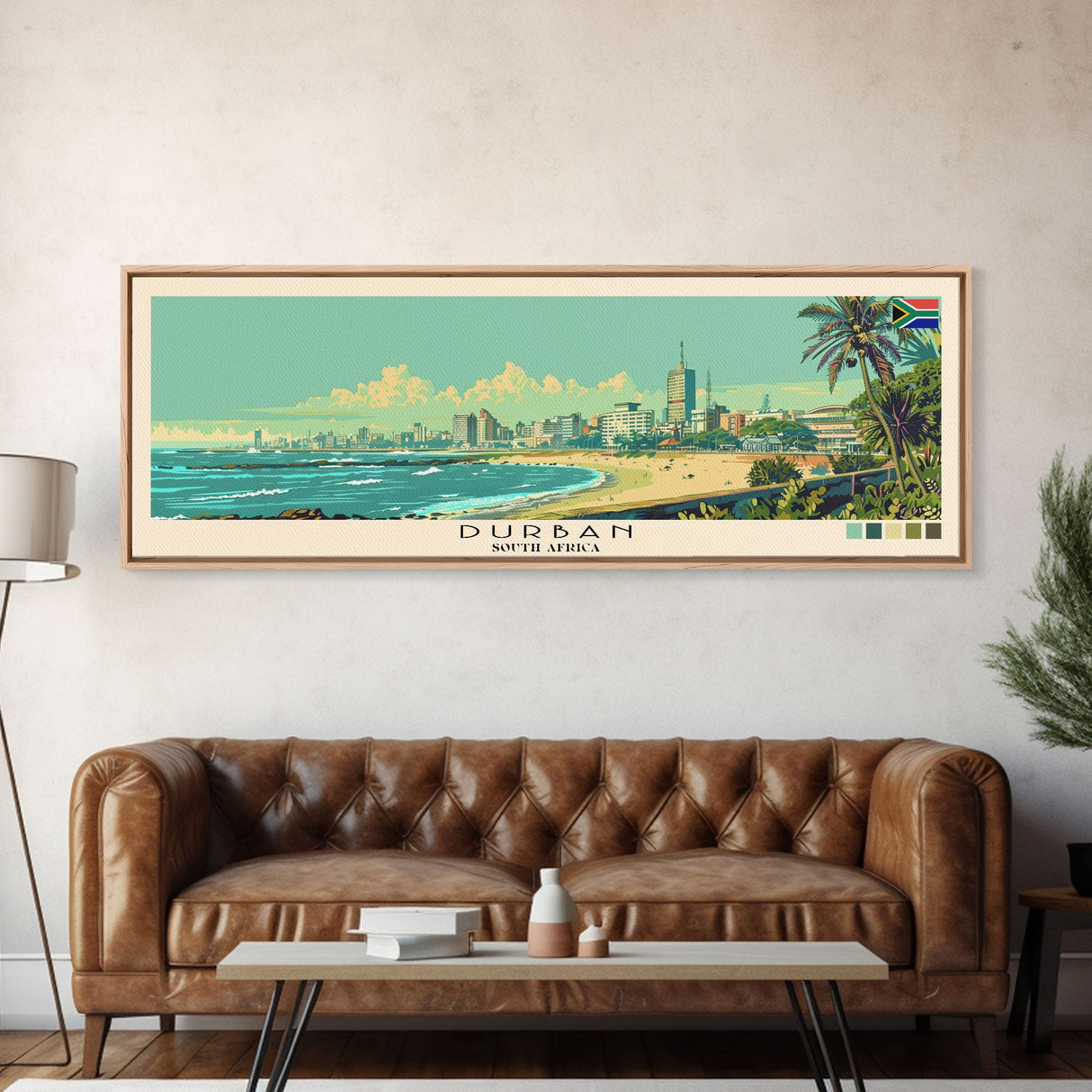 Durban, South Africa Panoramic Canvas Print, Durban, South Africa Painting, South Africa Art, Durban Travel Poster, Travel Art, Guest Room Painting