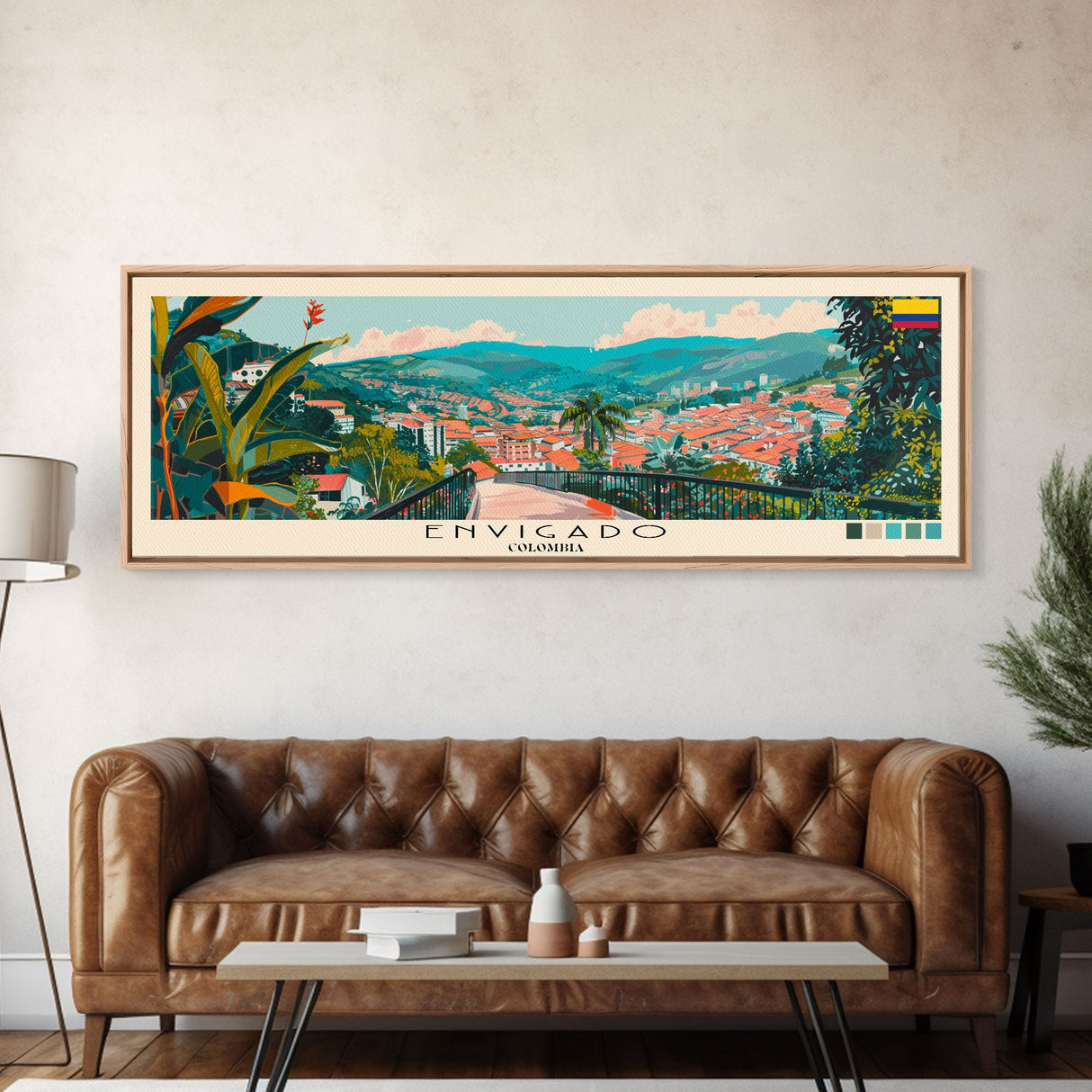 Envigado, Colombia Panoramic Canvas Print, Envigado, Colombia Painting, Colombia Art, Envigado Travel Poster, Travel Art, Guest Room Painting