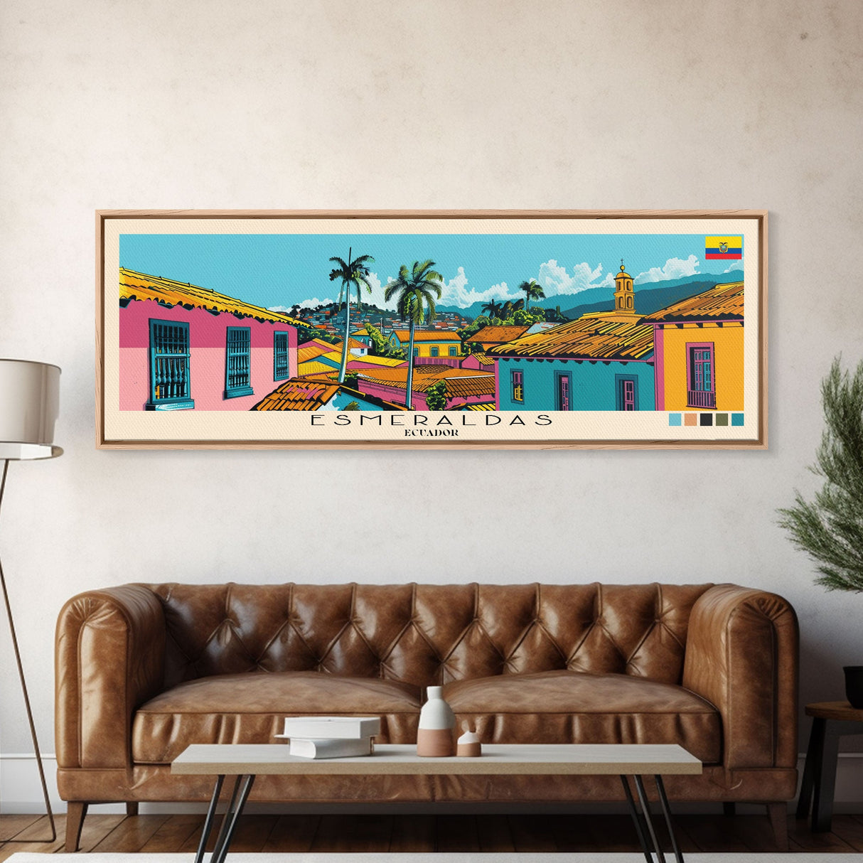 Esmeraldas, Ecuador Panoramic Canvas Print, Esmeraldas, Ecuador Painting, Ecuador Art, Esmeraldas Travel Poster, Travel Art, Guest Room Painting