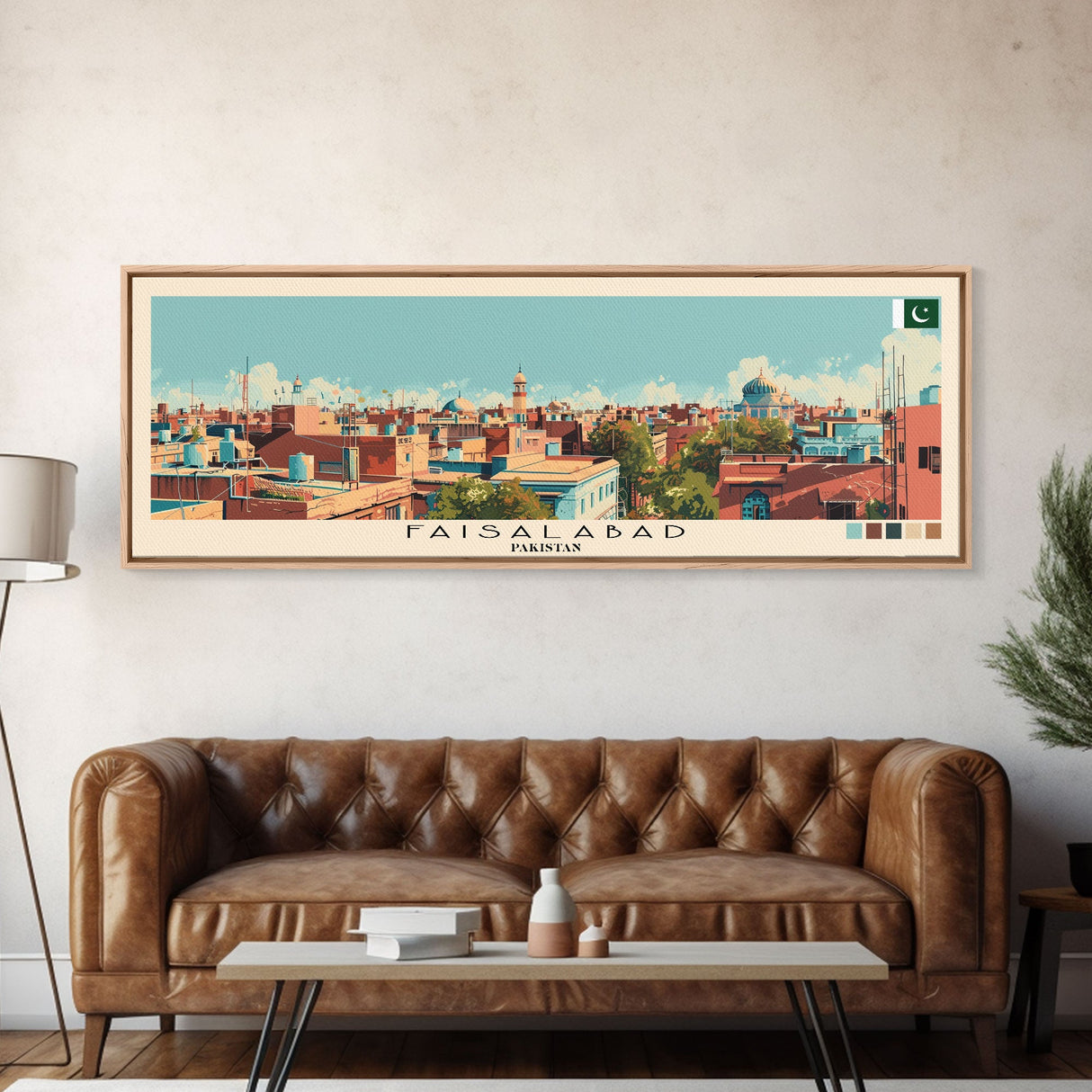 Faisalabad, Pakistan Panoramic Canvas Print, Faisalabad, Pakistan Painting, Pakistan Art, Faisalabad Travel Poster, Travel Art, Living Room Painting