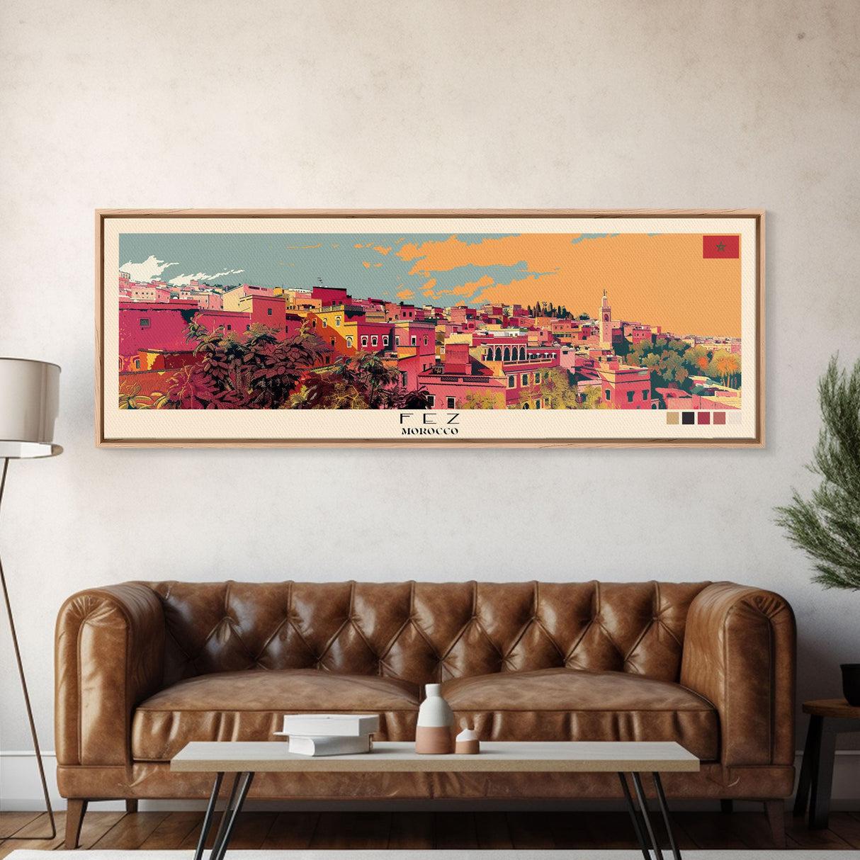 Fez, Morocco Panoramic Canvas Print, Fez, Morocco Painting, Morocco Art, Fez Travel Poster, Travel Art, Vacation Gift