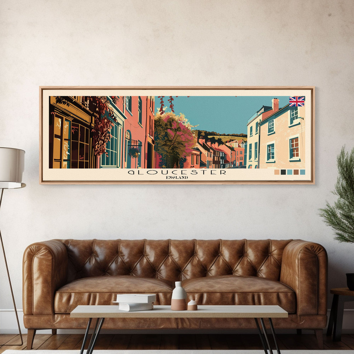 Gloucester, England Panoramic Canvas Print, Gloucester, England Painting, England Art, Gloucester Travel Poster, Travel Art, Guest Room Painting