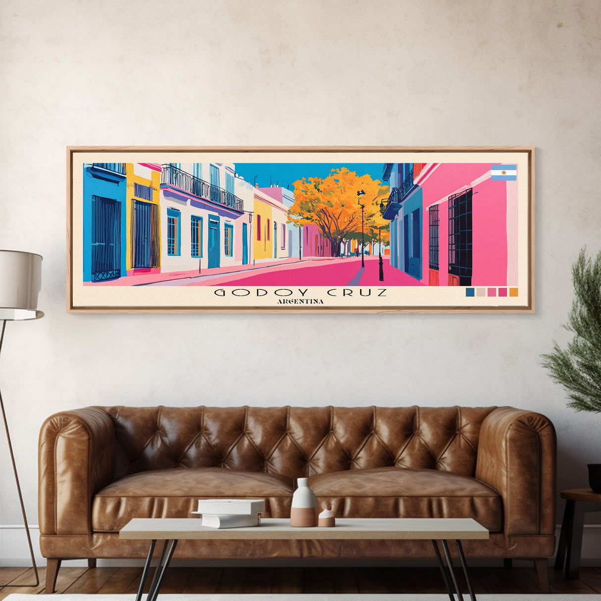 Godoy Cruz, Argentina Panoramic Canvas Print, Godoy Cruz, Argentina Painting, Argentina Art, Godoy Cruz Travel Poster, Travel Art, Guest Room Painting