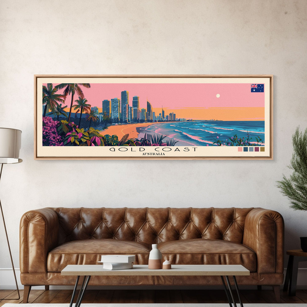 Gold Coast, Australia Panoramic Canvas Print, Gold Coast, Australia Painting, Australia Art, Gold Coast Travel Poster, Travel Art, Living Room Painting