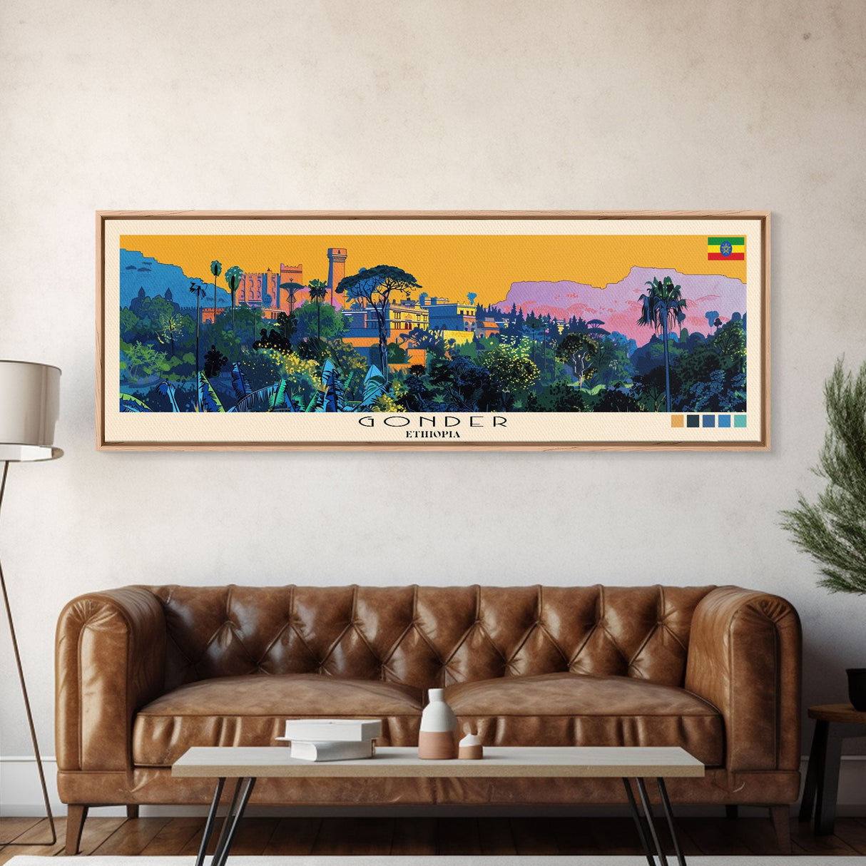 Gonder, Ethiopia Panoramic Canvas Print, Gonder, Ethiopia Painting, Ethiopia Art, Gonder Travel Poster, Travel Art, Guest Room Painting