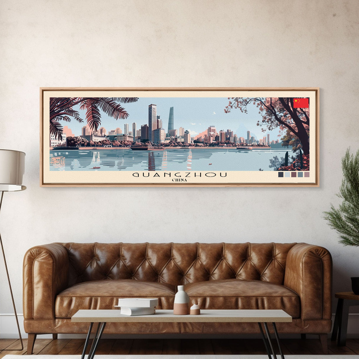 Guangzhou, China Panoramic Canvas Print, Guangzhou, China Painting, China Art, Guangzhou Travel Poster, Travel Art, Guest Room Painting