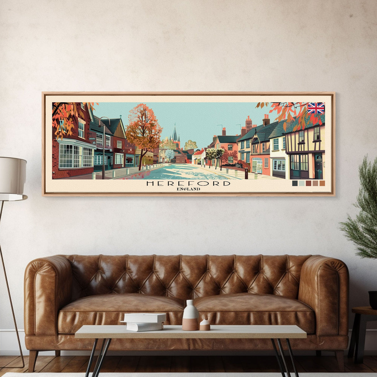 Hereford, England Panoramic Canvas Print, Hereford, England Painting, England Art, Hereford Travel Poster, Travel Art, Vacation Gift