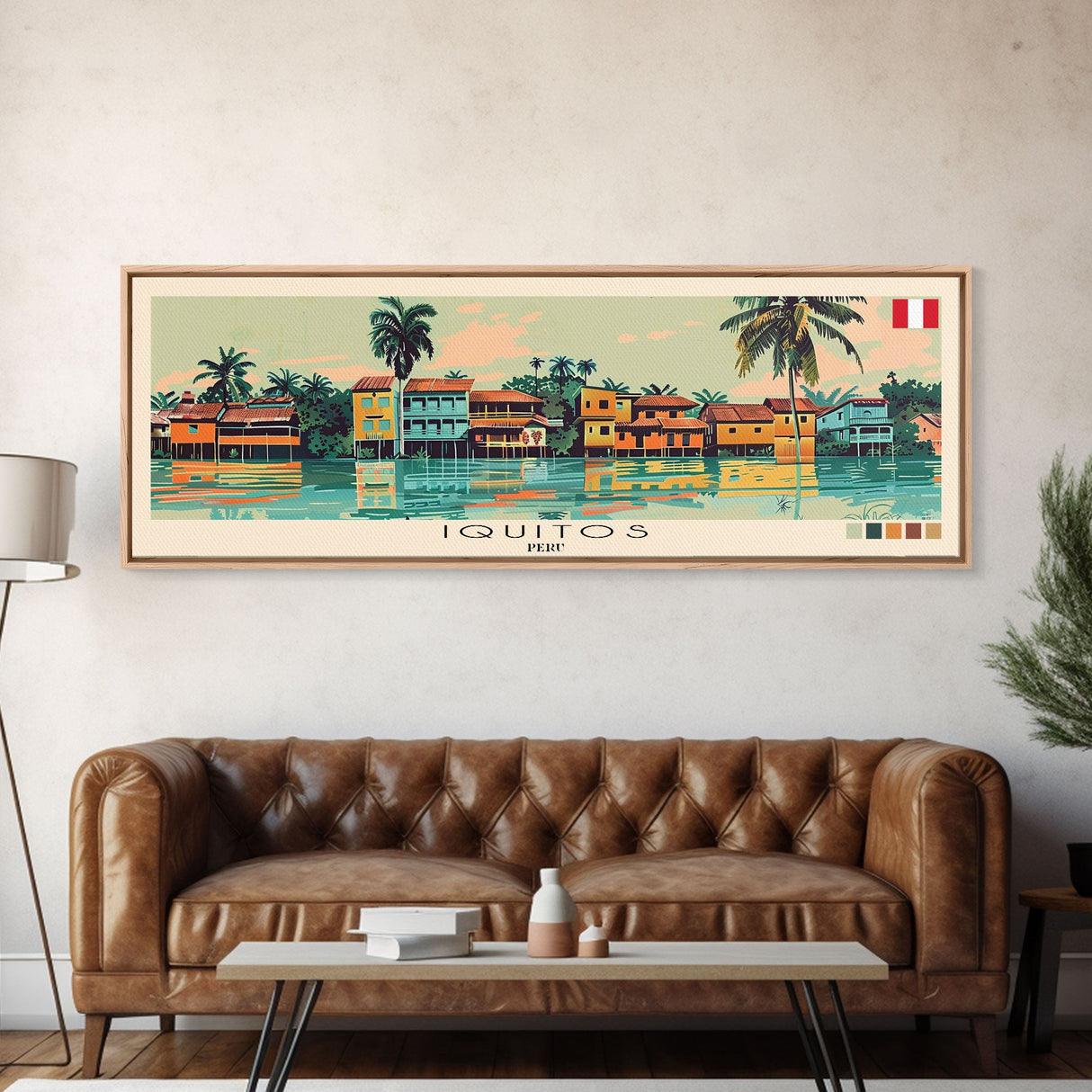 Iquitos, Peru Panoramic Canvas Print, Iquitos, Peru Painting, Peru Art, Iquitos Travel Poster, Travel Art, Living Room Painting