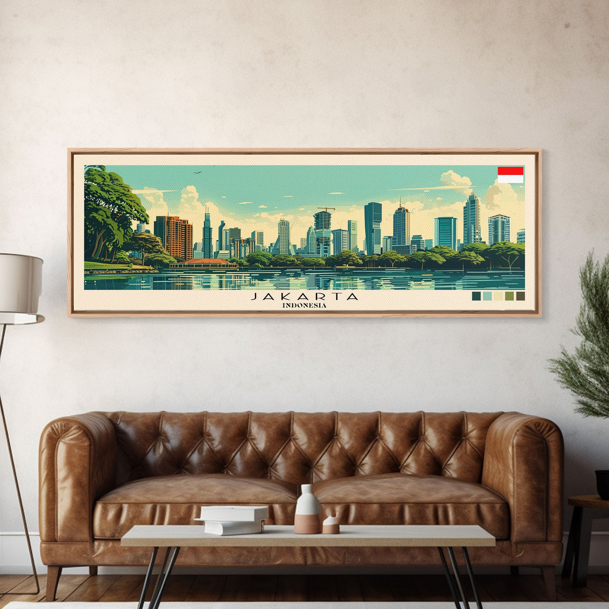 Jakarta, Indonesia Panoramic Canvas Print, Jakarta, Indonesia Painting, Indonesia Art, Jakarta Travel Poster, Travel Art, Guest Room Painting