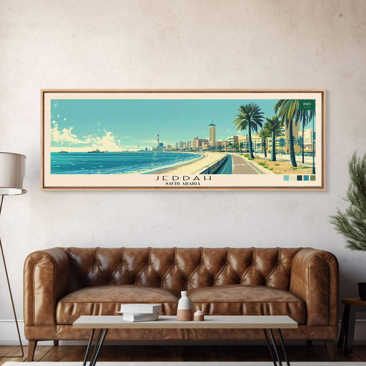 Jeddah, Saudi Arabia Panoramic Canvas Print, Jeddah, Saudi Arabia Painting, Saudi Arabia Art, Jeddah Travel Poster, Travel Art, Guest Room Painting