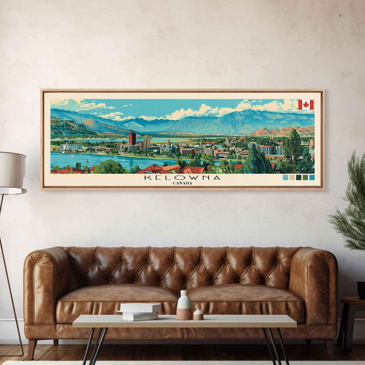 Kelowna, Canada Panoramic Canvas Print, Kelowna, Canada Painting, Canada Art, Kelowna Travel Poster, Travel Art, Guest Room Painting