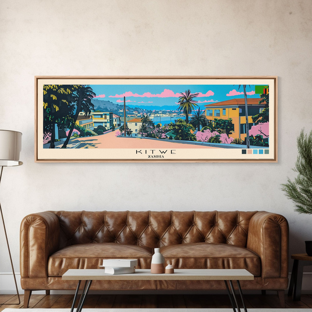 Kitwe, Zambia Panoramic Canvas Print, Kitwe, Zambia Painting, Zambia Art, Kitwe Travel Poster, Travel Art, Guest Room Painting