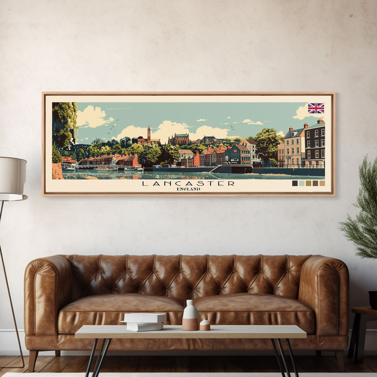 Lancaster, England Panoramic Canvas Print, Lancaster, England Painting, England Art, Lancaster Travel Poster, Travel Art, Guest Room Painting