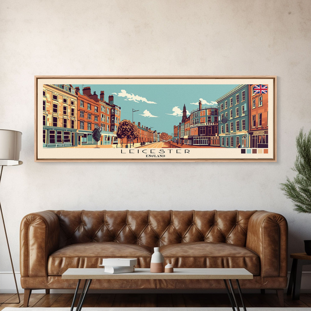 Leicester, England Panoramic Canvas Print, Leicester, England Painting, England Art, Leicester Travel Poster, Travel Art, Guest Room Painting