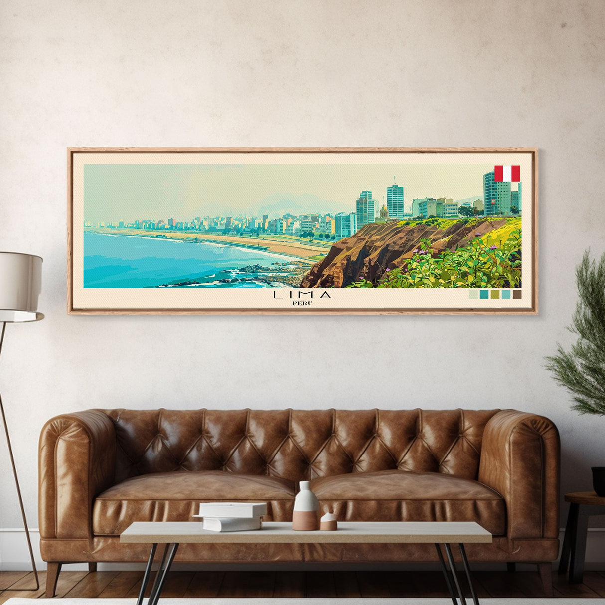 Lima, Peru Panoramic Canvas Print, Lima, Peru Painting, Peru Art, Lima Travel Poster, Travel Art, Guest Room Painting