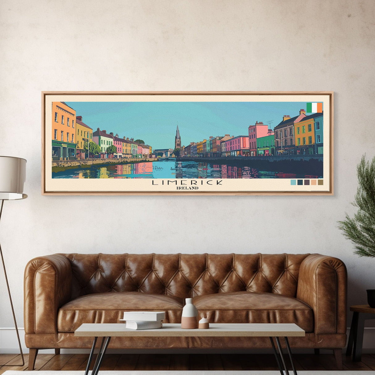 Limerick, Ireland Panoramic Canvas Print, Limerick, Ireland Painting, Ireland Art, Limerick Travel Poster, Travel Art, Vacation Gift